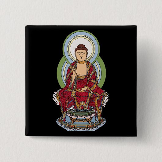 Buddha Abhaya Mudra Vierkante Button 5,1 Cm (Voorkant)
