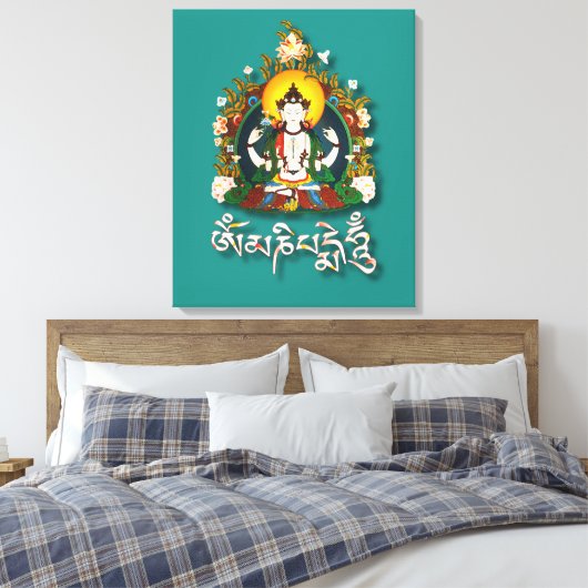 Buddha Amitabha Om Mani Padme Hum Tibetan Canvas Afdruk (Insitu (Slaapkamer))