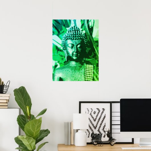 Buddha Bright Green Ombre Meditation Zen Art Poster (Thuiskantoor)