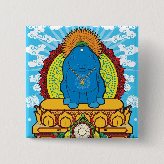 BUDDHA BUN VIERKANTE BUTTON 5,1 CM (Voorkant)