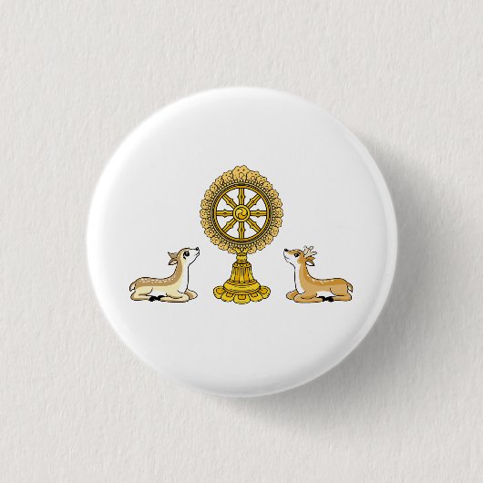 Buddha Dharma Wheel & Deers Button (Voorkant)