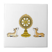 Buddha Dharma Wheel & Deers Keramische Tegel Tegeltje (Voorkant)