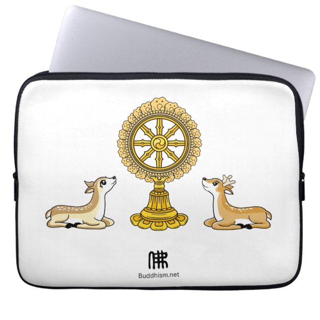 Buddha Dharma Wheel & Deers Laptop Mouw Sleeve (Voorkant)