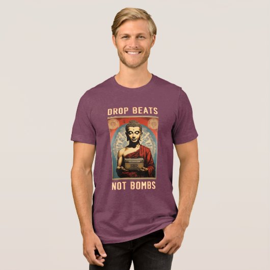 Buddha DJ T-shirt - "Drop Beats Not Bombs" (Voorkant volledig)