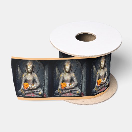 Buddha & Flower - Shakyamuni/dharma Nepal Satijnen Lint (Spoel)