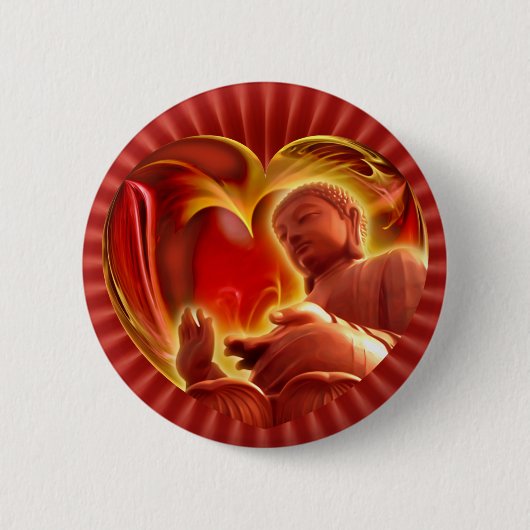 BUDDHA Hart | rode radiale Ronde Button 5,7 Cm (Voorkant)