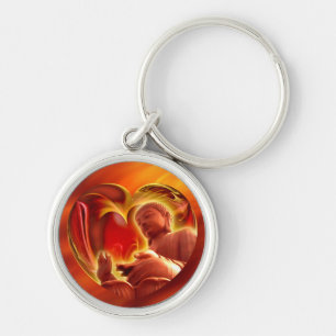 BUDDHA Hart vuurrood Sleutelhanger