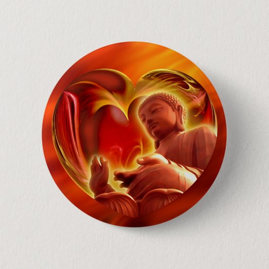 BUDDHA Heart | brandrood Ronde Button 5,7 Cm (Voorkant)