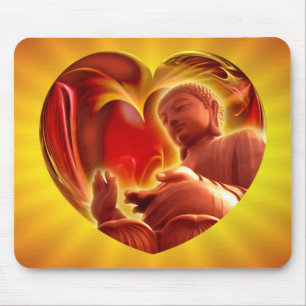BUDDHA Heart   gele shine Muismat