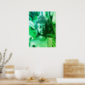 Buddha Heldergroene Ombre Meditatie Zen Kunst Poster (Keuken)