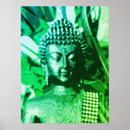 Buddha Heldergroene Ombre Meditatie Zen Kunst Poster