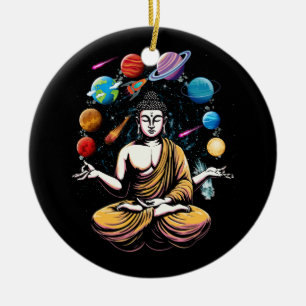 Buddha Juggling Space Planets Zen Yoga Meditation Keramisch Ornament