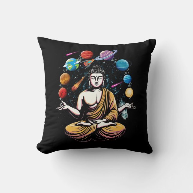 Buddha Juggling Space Planets Zen Yoga Meditation Kussen (Voorkant)