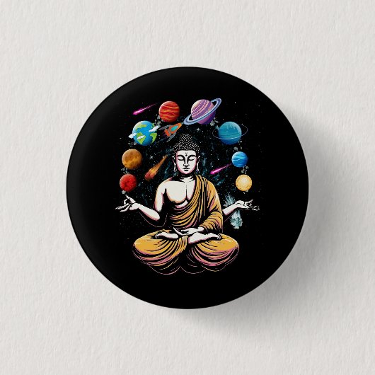 Buddha Juggling Space Planets Zen Yoga Meditation Ronde Button 3,2 Cm (Voorkant)