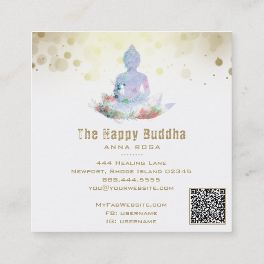 *~* Buddha Lotus AP33 Botanische Waterverf QR Vierkante Visitekaartje (Achterkant)