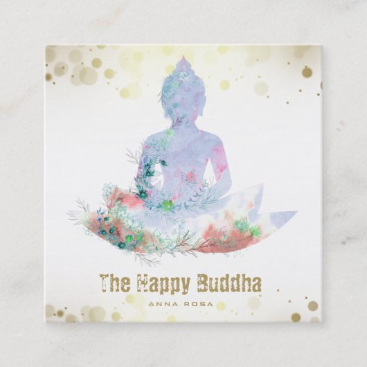 *~* Buddha Lotus AP33 Botanische Waterverf QR Vierkante Visitekaartje (Voorkant)