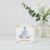 *~* Buddha Lotus AP33 Botanische Waterverf QR Vierkante Visitekaartje (Staand voorkant)