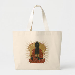 Buddha Meditating Dharma Wheel Grote Tote Bag