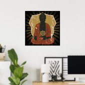 Buddha Meditating Dharma Wheel Poster (Thuiskantoor)