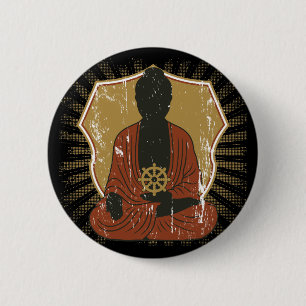 Buddha Meditating Dharma Wheel Ronde Button 5,7 Cm