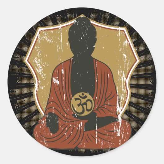 Buddha Meditating Om Symbol Ronde Sticker (Voorkant)