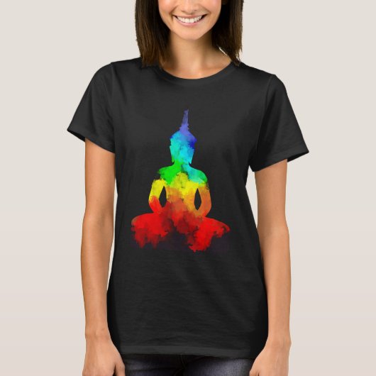 Buddha Rainbow Love Yoga Pose T Namaste T-shirt (Voorkant)