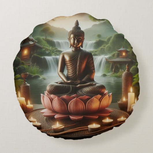 Buddha Rond Kussen (Achterkant)