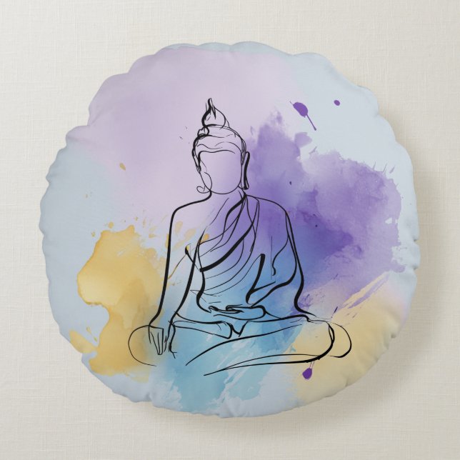 Buddha Round Pillow | Peaceful Zen Rond Kussen (Voorkant)