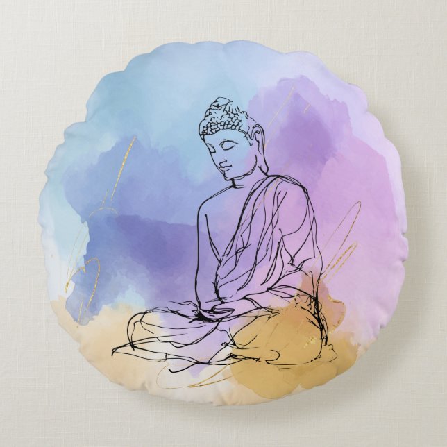 Buddha Round Pillow | Zen Meditation Rond Kussen (Voorkant)