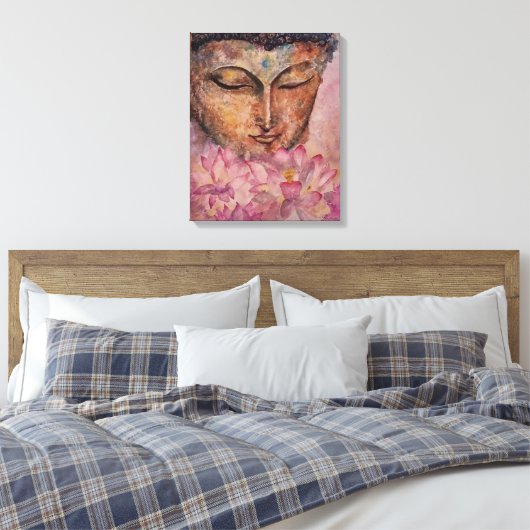 Buddha Roze Lotus Waterverf Print Verpakt Canvas (Insitu (Slaapkamer))