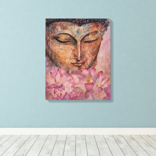 Buddha Roze Lotus Waterverf Print Verpakt Canvas (Insitu (Houten vloer))