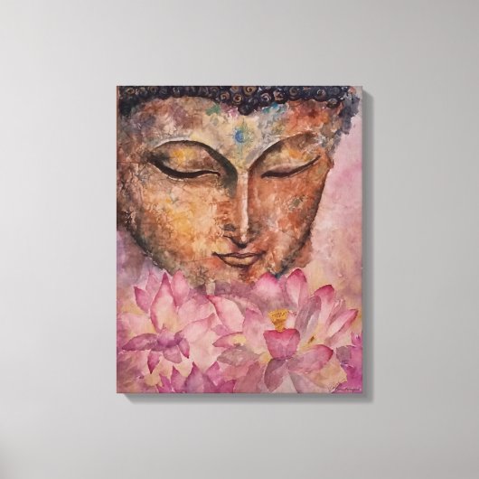Buddha Roze Lotus Waterverf Print Verpakt Canvas (Voorkant)