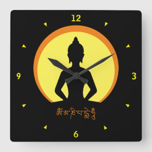 Buddha Shakyamuni & SunDisc/Light bij nacht Vierkante Klok