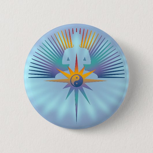 Buddha Star 3D | blauwe shine Ronde Button 5,7 Cm (Voorkant)