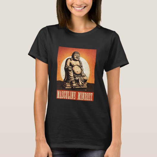 buddha statue masculine mindset retro sun style t-shirt (Voorkant)
