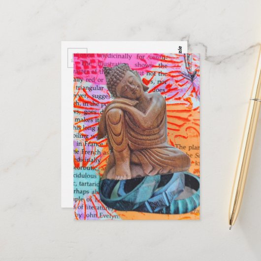 Buddha Vrede Mixed Media Collage Briefkaart (Voorkant / Achterkant in situ)