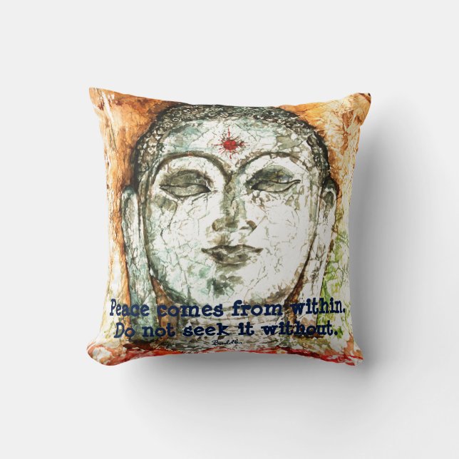 Buddha Vredes Citaat Watercolor Kunst Worp Kussen (Voorkant)
