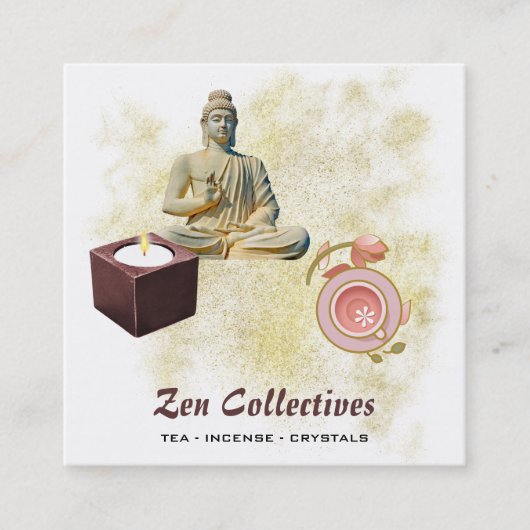 *~* Buddha Zen Candle Lotus Tea Gold Vierkante Visitekaartje (Voorkant)
