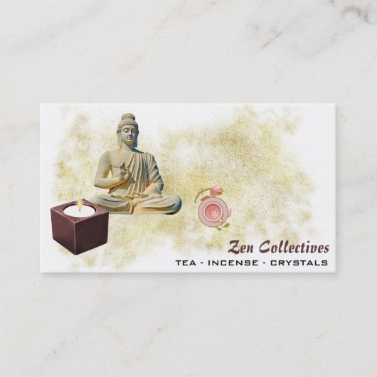 *~* Buddha Zen Candle Tea Lotus Gold Visitekaartje (Voorkant)