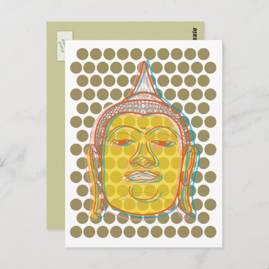 Buddha's Head Gele Gezicht Offset Moderne Pop Stip Briefkaart (Voorkant / Achterkant)