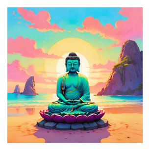 Buddha's Zonsondergang Reflectie Foto Afdruk