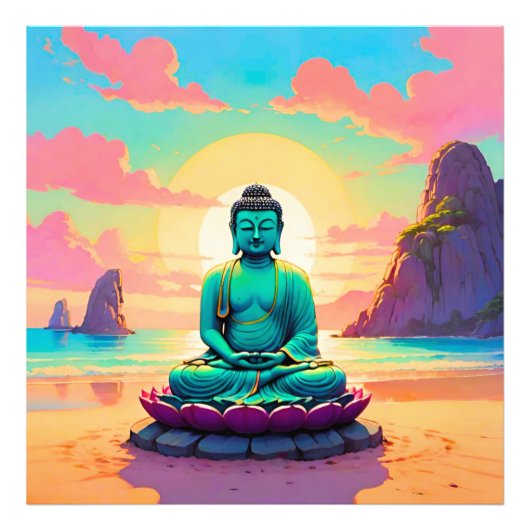 Buddha's Zonsondergang Reflectie Foto Afdruk (Voorkant)