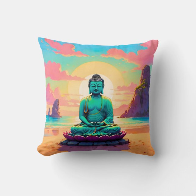 Buddha's Zonsondergang Reflectie Kussen (Voorkant)