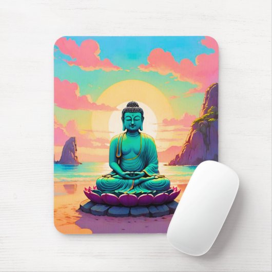 Buddha's Zonsondergangreflectie Muismat (Met muis)
