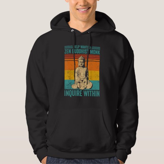 Buddhism Buddha Retro Help Wanted Zen Buddhist Mon Hoodie (Voorkant)