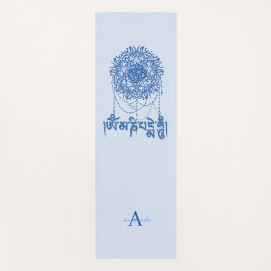 Buddhism Mani Mantra In Blue With Mandala Yogamat (Voorkant)