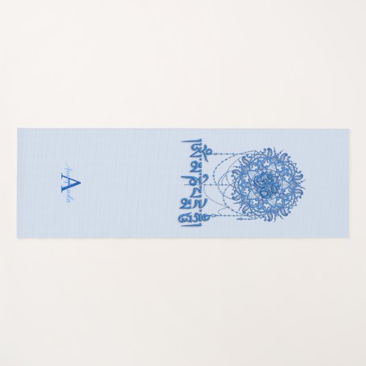 Buddhism Mani Mantra In Blue With Mandala Yogamat (Voorkant (horizontaal))