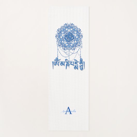 Buddhism Mani Mantra In Blue With Mandala Yogamat (Voorkant)