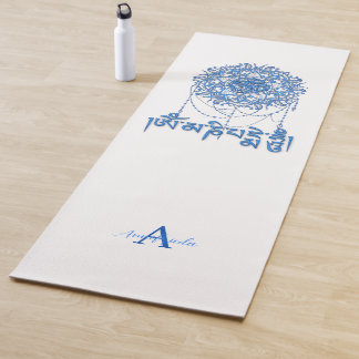 Buddhism Mani Mantra In Blue With Mandala Yogamat
