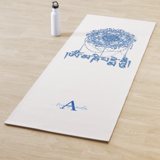 Buddhism Mani Mantra In Blue With Mandala Yogamat (In situ)
